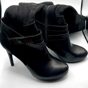 Bar lll black leather and suede boots with 4 inch heel.
